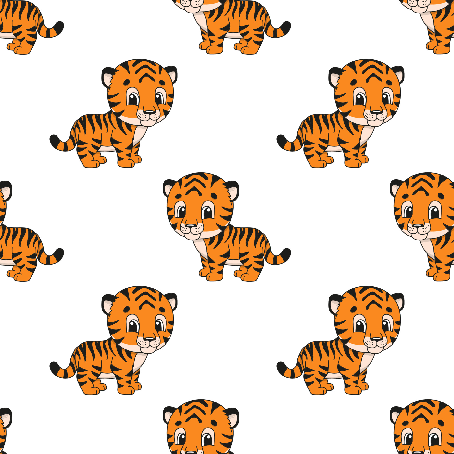 Happy tiger. Colored seamless pattern with cute cartoon character. Simple  flat vector illustration isolated on white background. Design wallpaper,  fabric, wrapping paper, covers, websites. 3663533 Vector Art at Vecteezy