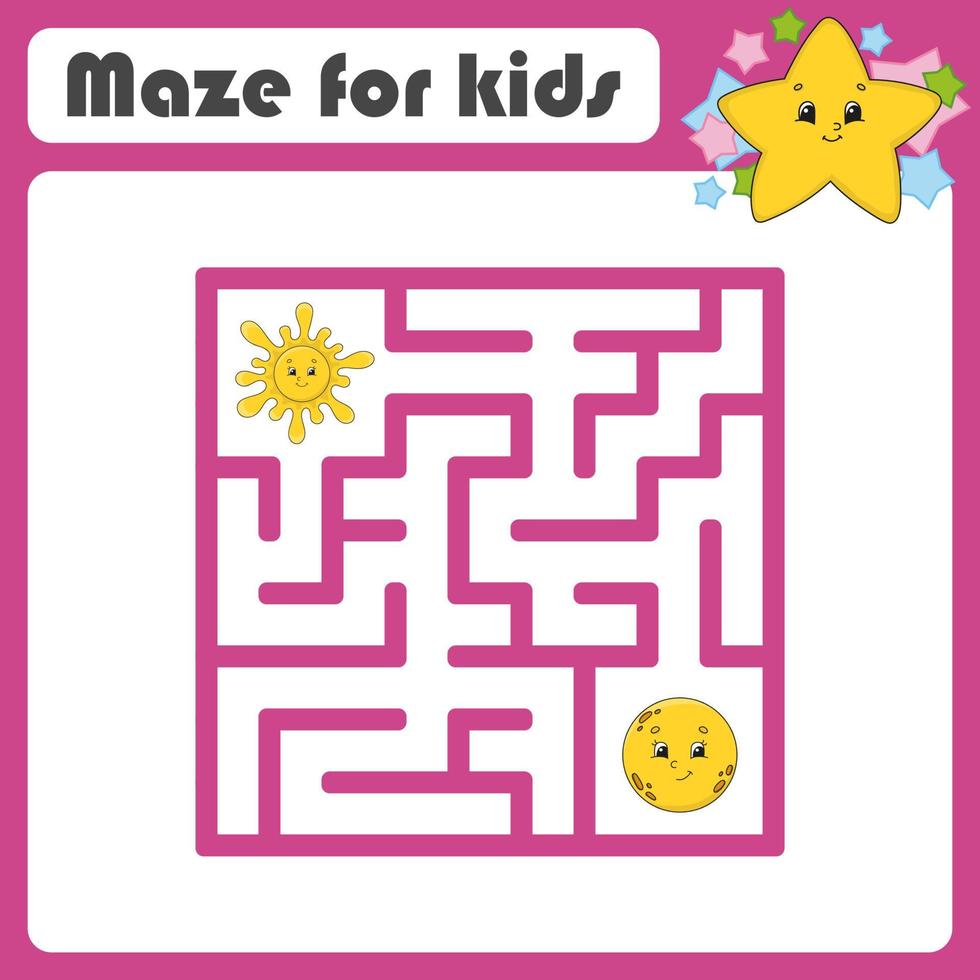 Funny maze. Game for kids. Puzzle for children. Cartoon style. Labyrinth conundrum. Color vector illustration. Find the right path. The development of logical and spatial thinking.