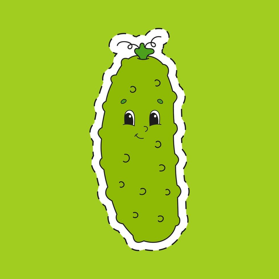 Cucumber. Cute character. Colorful vector illustration. Cartoon style. Isolated on color background. Design element. Template for your design, books, stickers, cards, posters, clothes.