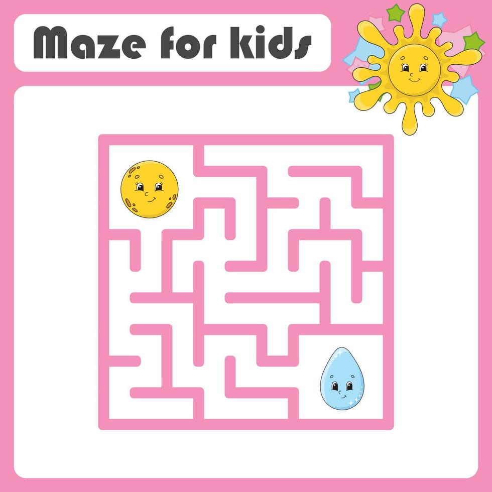 Funny maze. Game for kids. Puzzle for children. Cartoon style. Labyrinth conundrum. Color vector illustration. Find the right path. The development of logical and spatial thinking.