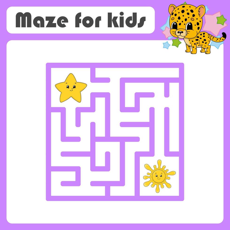 Funny maze. Game for kids. Puzzle for children. Cartoon style. Labyrinth conundrum. Color vector illustration. Find the right path. The development of logical and spatial thinking.