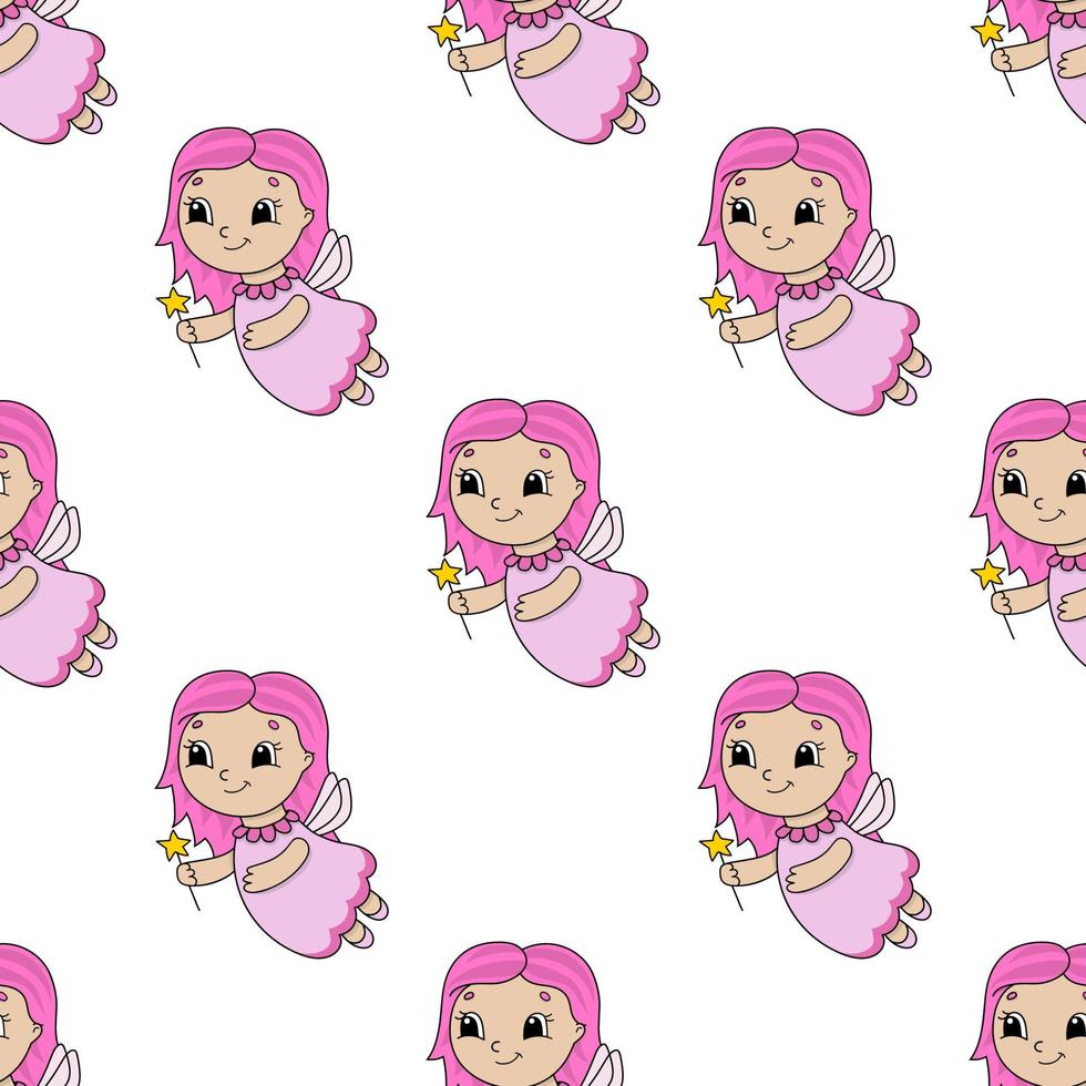 Colored seamless pattern with cute cartoon character. Simple flat vector illustration isolated on white background. Design wallpaper, fabric, wrapping paper, covers, websites.