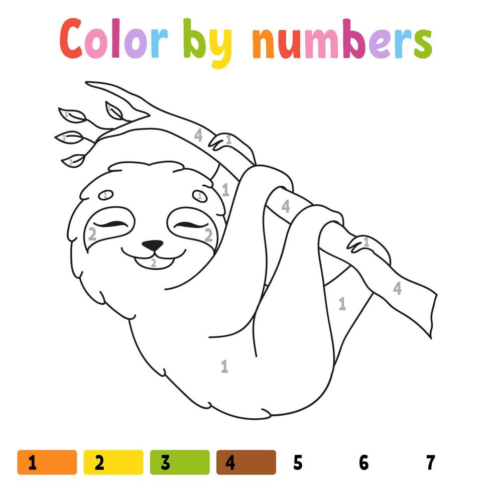 Color by numbers. Coloring book for kids. Cheerful character. Vector illustration. Cute cartoon style. Hand drawn. Fantasy page for children. Isolated on white background.