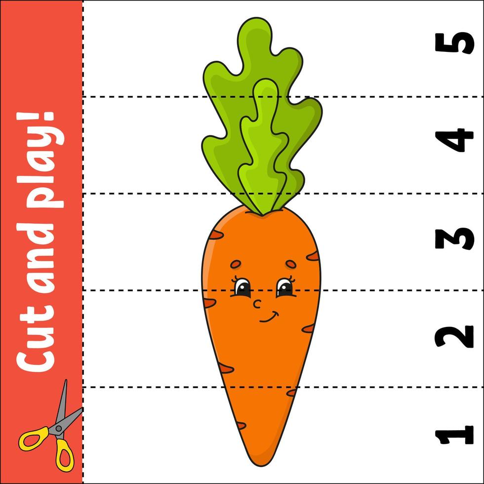 Learning numbers. Cut and play. Education developing worksheet. Game for kids. Activity page. Puzzle for children. Riddle for preschool. Flat isolated vector illustration. Cute cartoon style.