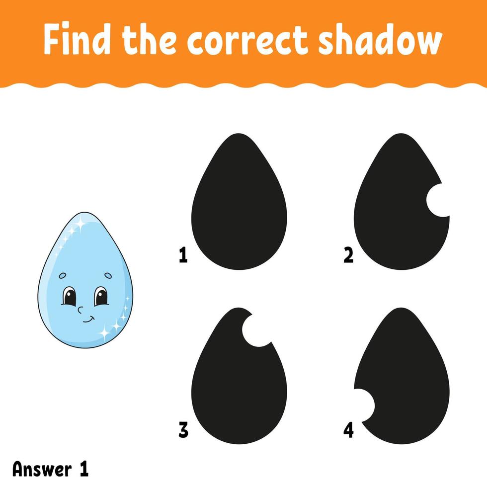 Find the correct shadow. Education developing worksheet. Matching game for kids. Activity page. Puzzle for children. Riddle for preschool. Cute character. Isolated vector illustration. Cartoon style.