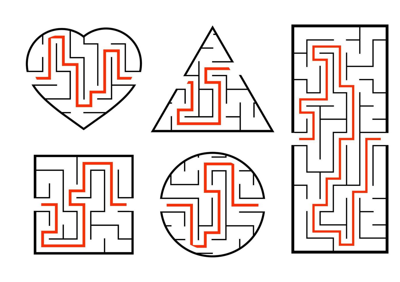 A set of mazes. Game for kids. Puzzle for children. Labyrinth conundrum. Find the right path. Vector illustration.