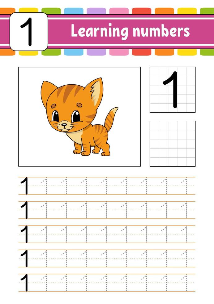 Trace and write. Handwriting practice. Learning numbers for kids. Education developing worksheet. Activity page. Game for toddlers and preschoolers. Isolated vector illustration in cute cartoon style.