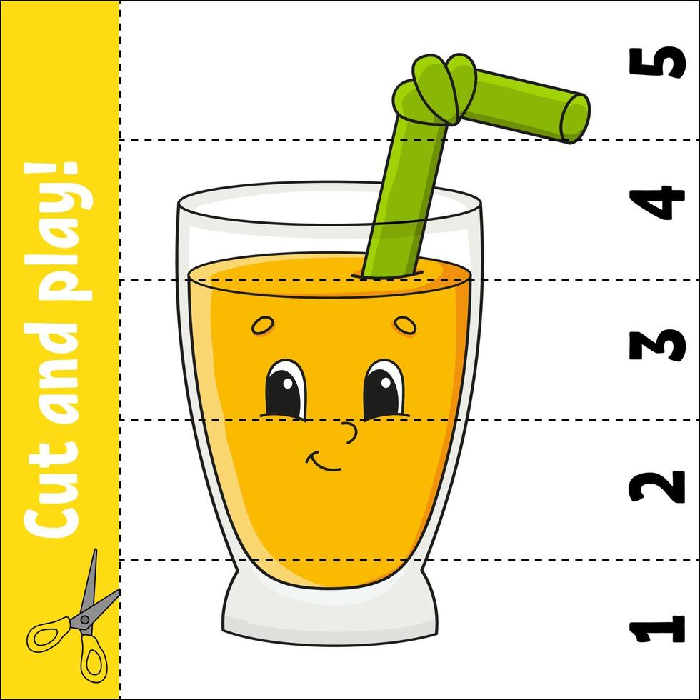 Learning numbers. Cut and play. Education developing worksheet. Game for kids. Activity page. Puzzle for children. Riddle for preschool. Flat isolated vector illustration. Cute cartoon style.