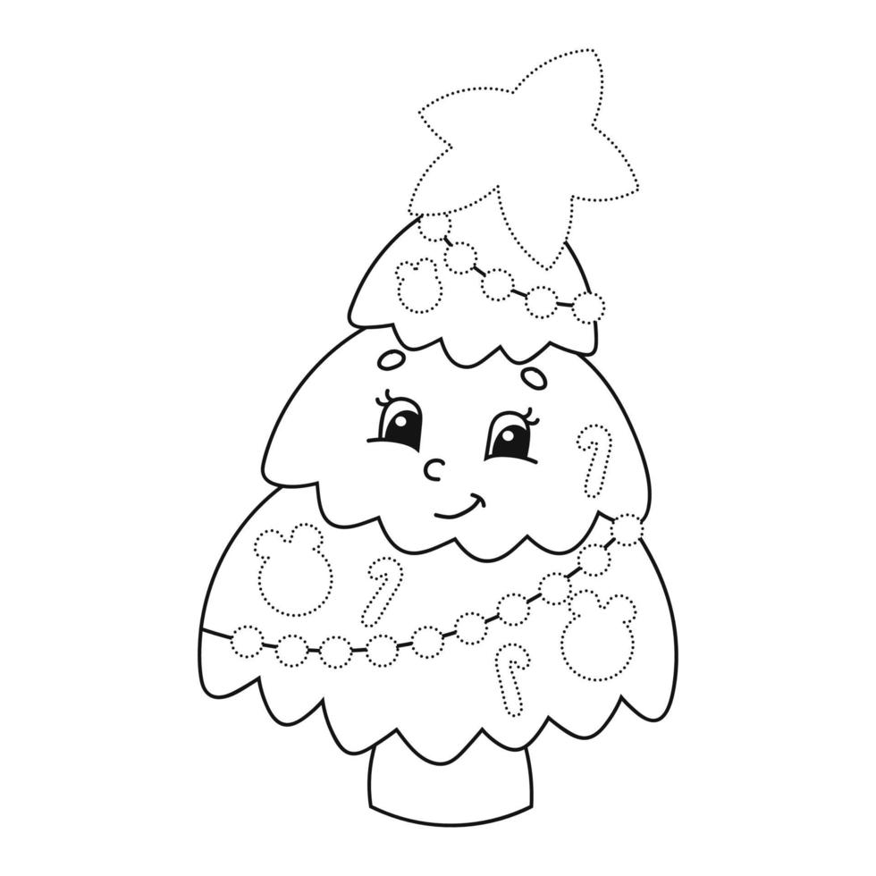 Fir tree. Coloring book page for kids. Cartoon style. Vector illustration isolated on white background.