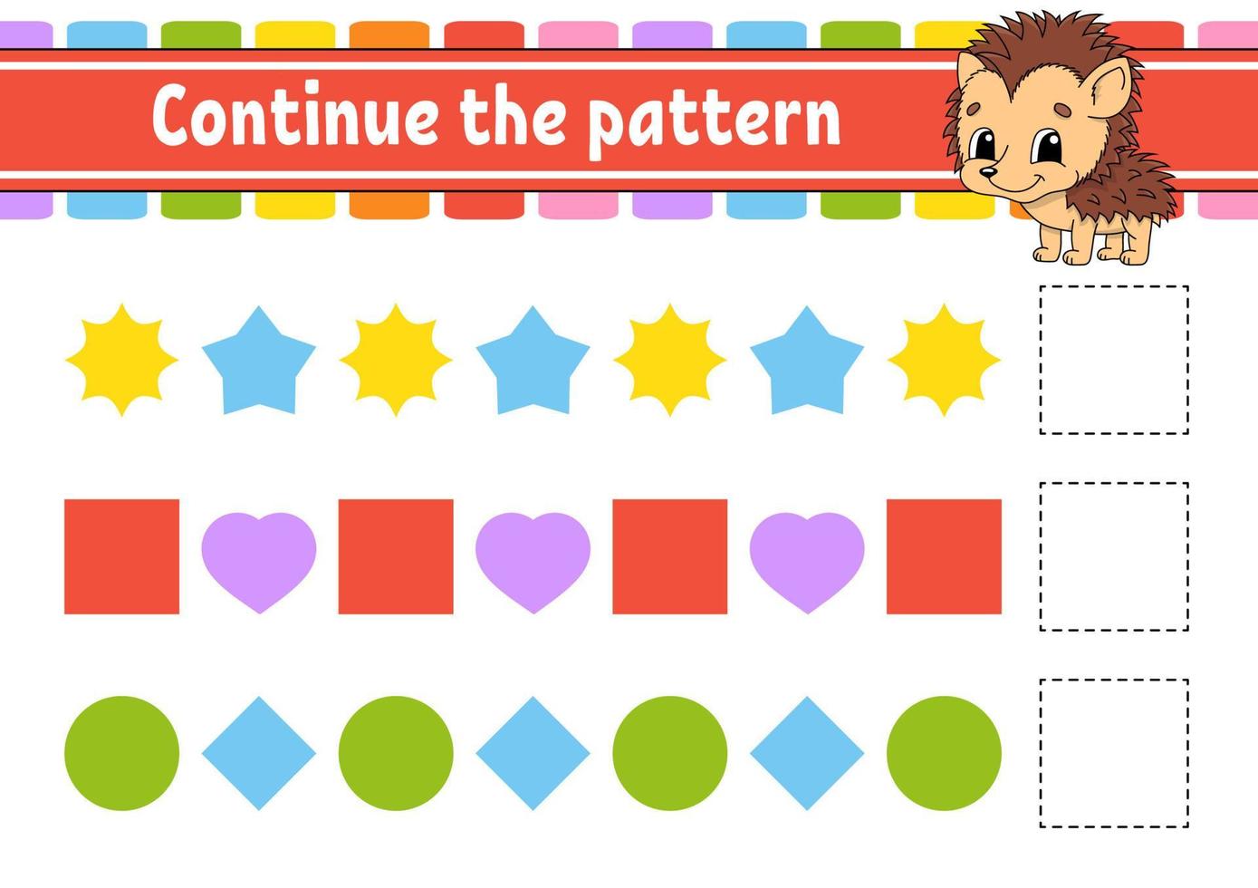 Continue the pattern. Education developing worksheet. Game for kids. Activity page. Puzzle for children. Riddle for preschool. Flat isolated vector illustration. Cute cartoon style.