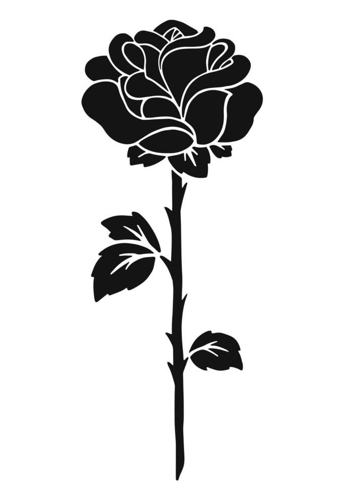 Rose flower. Black silhouette. Design element. Vector illustration isolated on white background. Template for books, stickers, posters, cards, clothes.