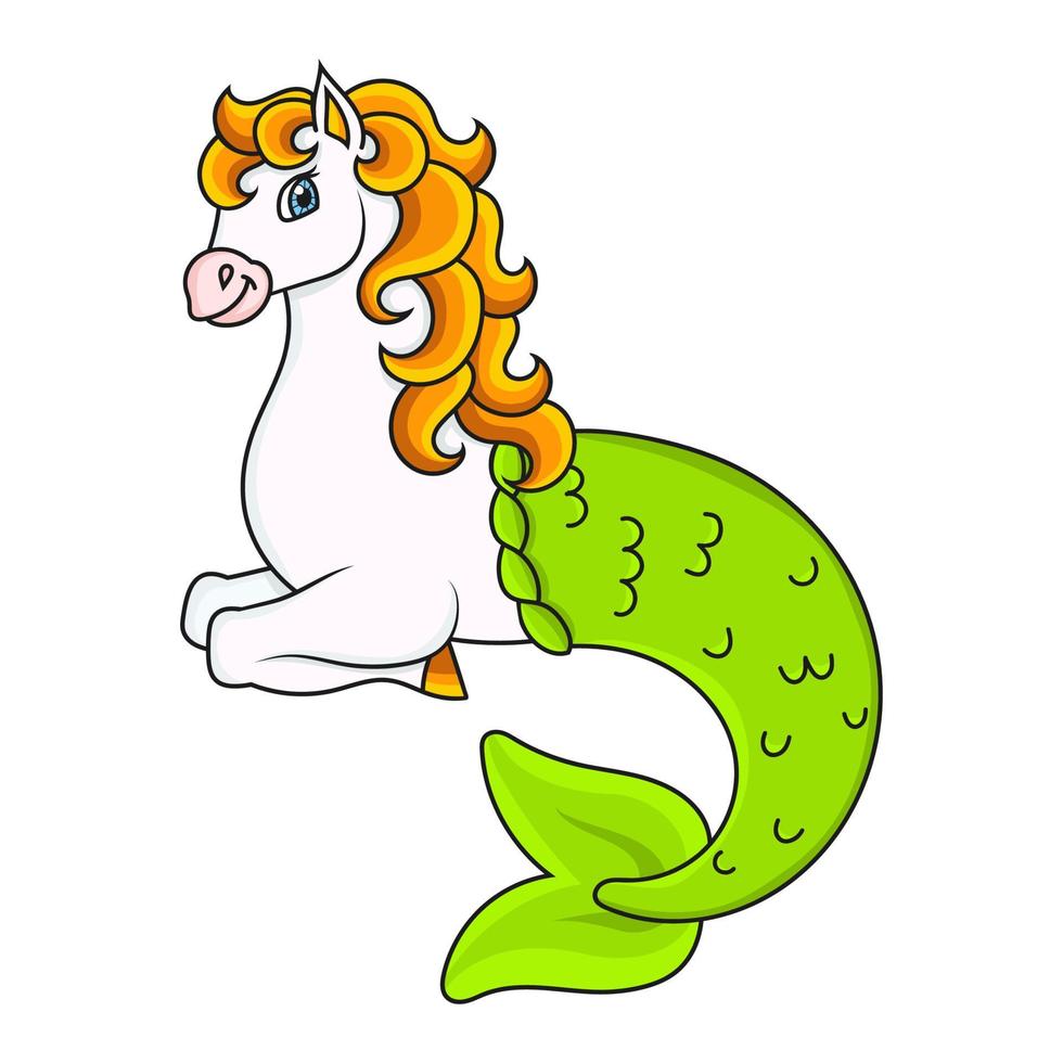 Cute mermaid horse. Cartoon character. Colorful vector illustration. Isolated on white background. Design element. Template for your design, books, stickers, cards.