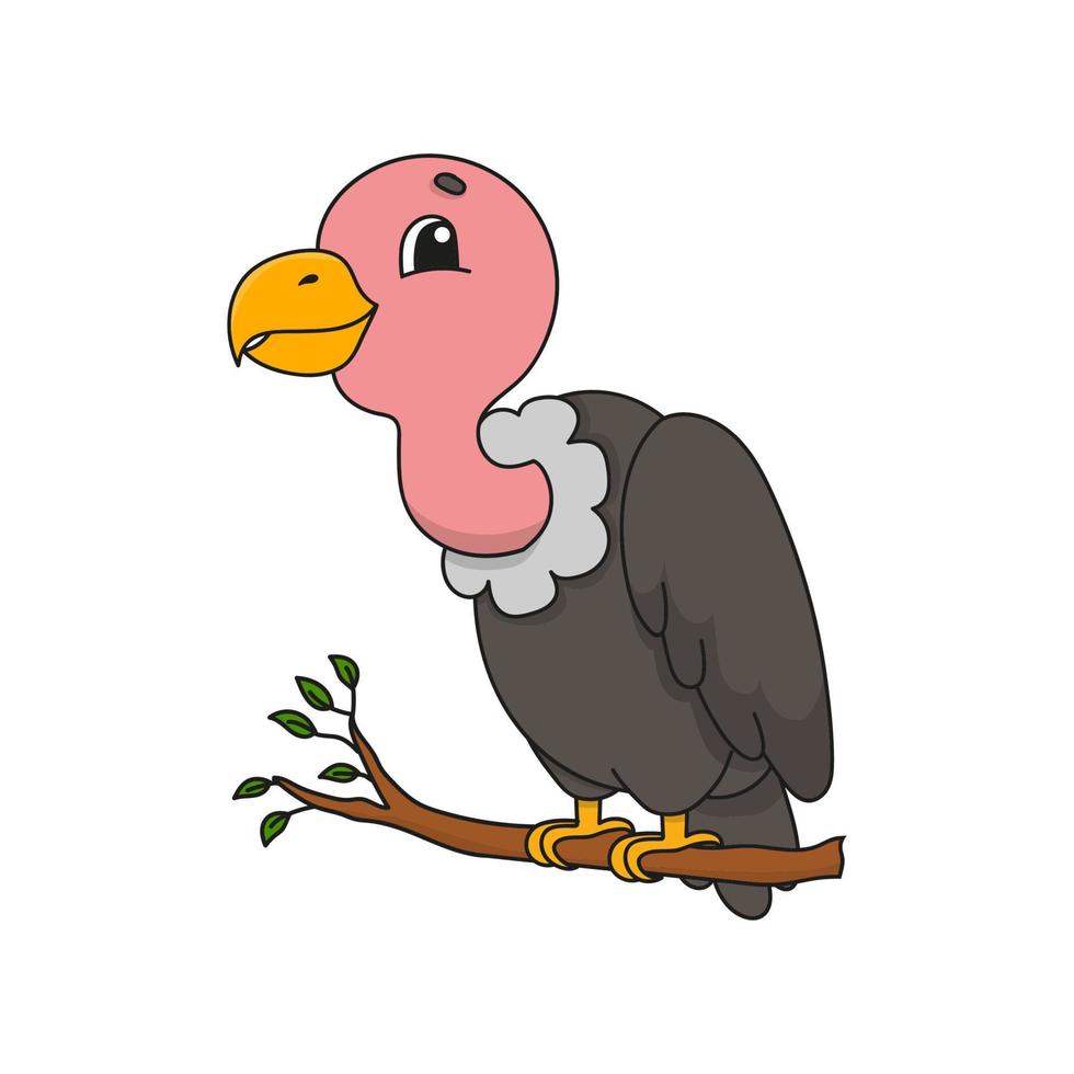 Black Vulture. Cute character. Colorful vector illustration. Cartoon style. Isolated on white background. Design element. Template for your design, books, stickers, cards, posters, clothes.