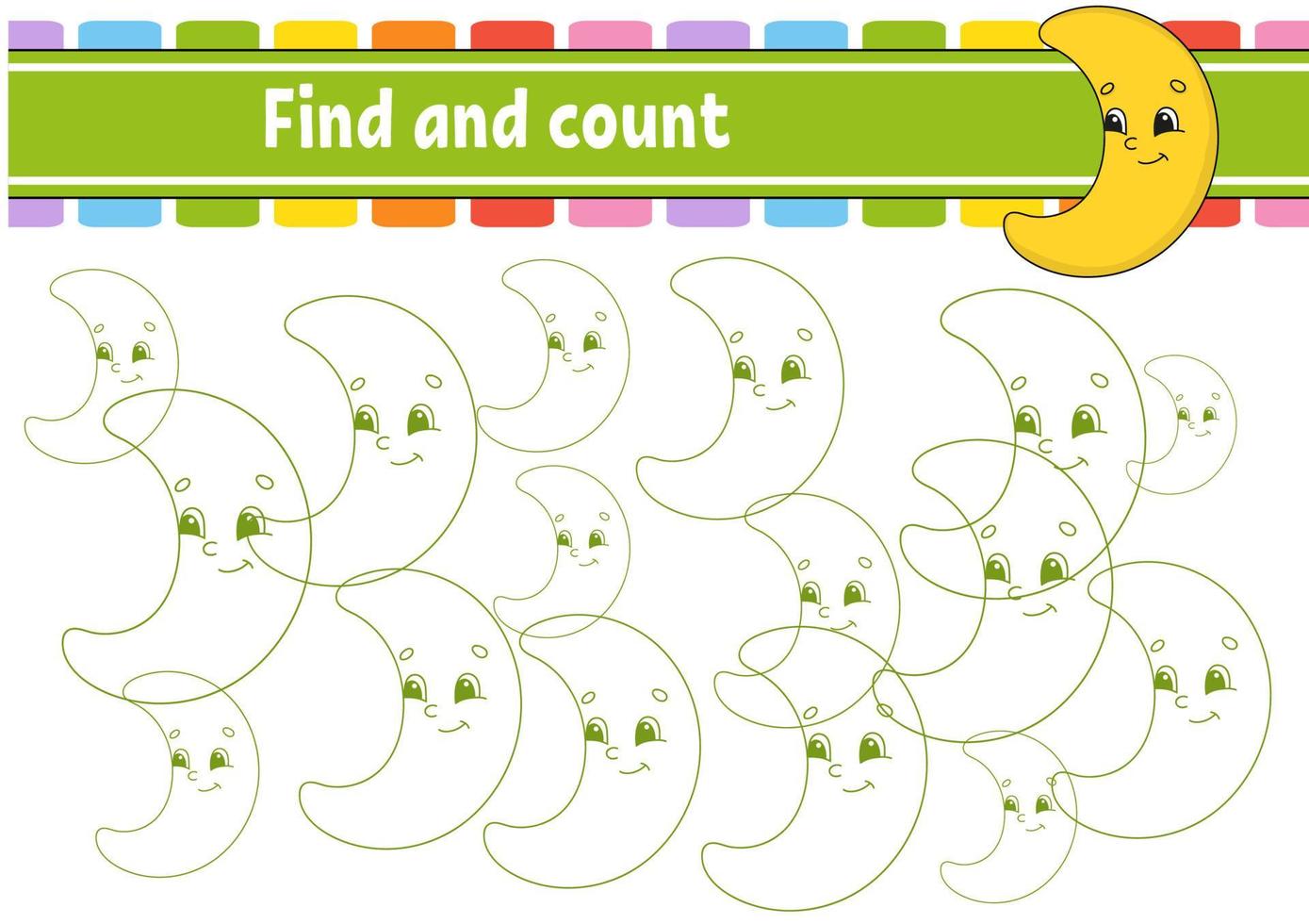 Find and count. Education developing worksheet. Activity page with pictures. Puzzle game for children. Logical thinking training. Isolated vector illustration. Funny character. Cartoon style.
