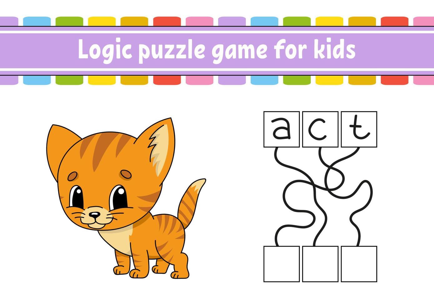 Logic puzzle game. Learning words for kids. Find the hidden name. Education developing worksheet. Activity page for study English. Game for children. Isolated vector illustration. Cartoon style.