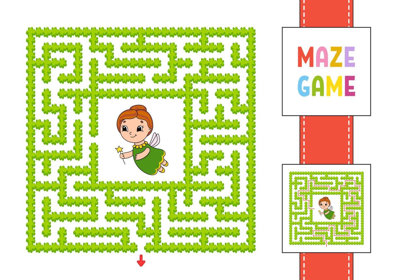 Maze. Game for kids. Funny labyrinth. Education developing worksheet. Activity page. Puzzle for children. Cute cartoon style. Riddle for preschool. Logical conundrum. Color vector illustration.