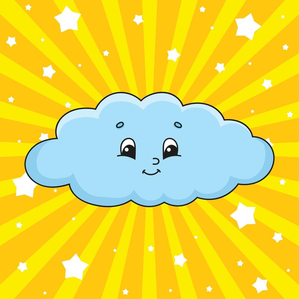 nube azul. lindo personaje. ilustración vectorial colorida. estilo de dibujos animados. aislado sobre fondo blanco. elemento de diseño. plantilla para su diseño, libros, pegatinas, tarjetas, carteles, ropa. vector