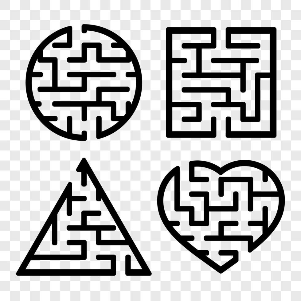 A set of mazes. Game for kids. Puzzle for children. Labyrinth conundrum. Find the right path. Vector illustration.