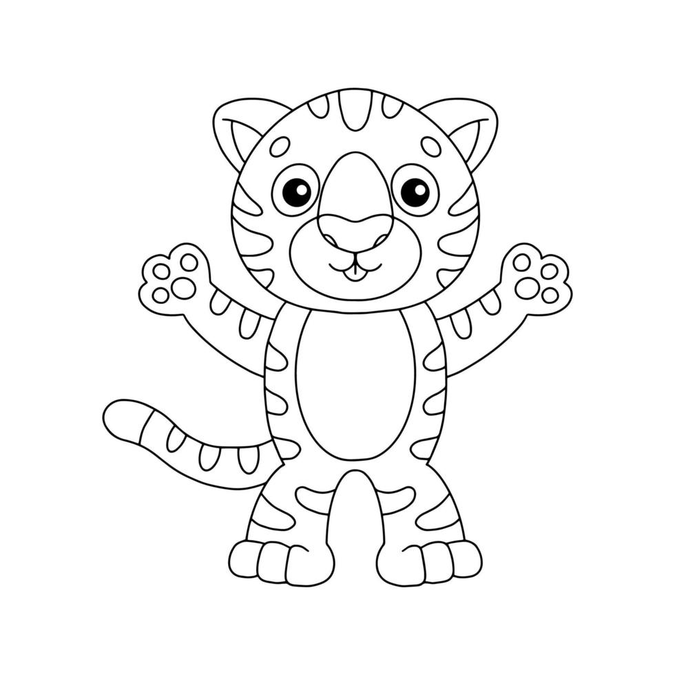 Cute tiger. Coloring book page for kids. Cartoon style character. Vector illustration isolated on white background.