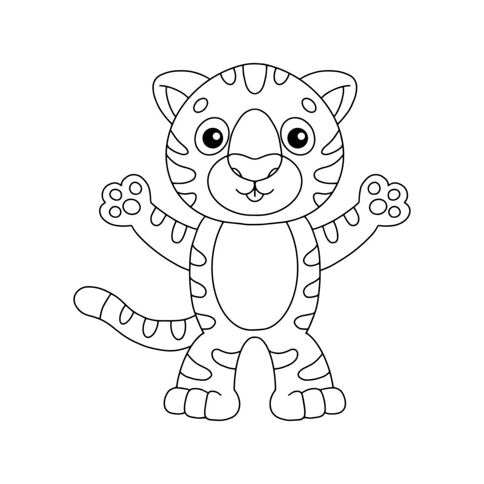 tigre lindo. página de libro para colorear para niños. personaje de estilo de dibujos animados. ilustración vectorial aislado sobre fondo blanco. vector