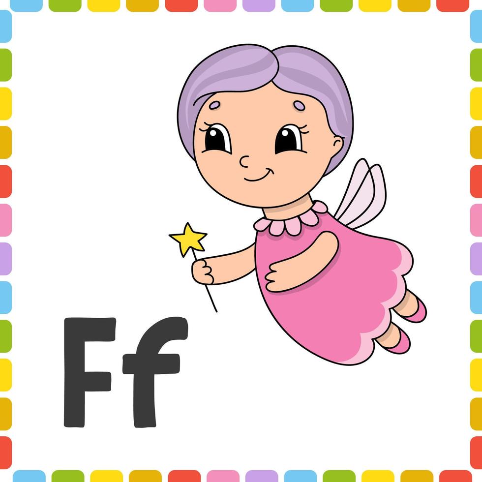 alfabeto divertido. tarjetas flash abc. personaje de dibujos animados lindo aislado sobre fondo blanco. para la educación de los niños. aprender letras. ilustración vectorial. vector