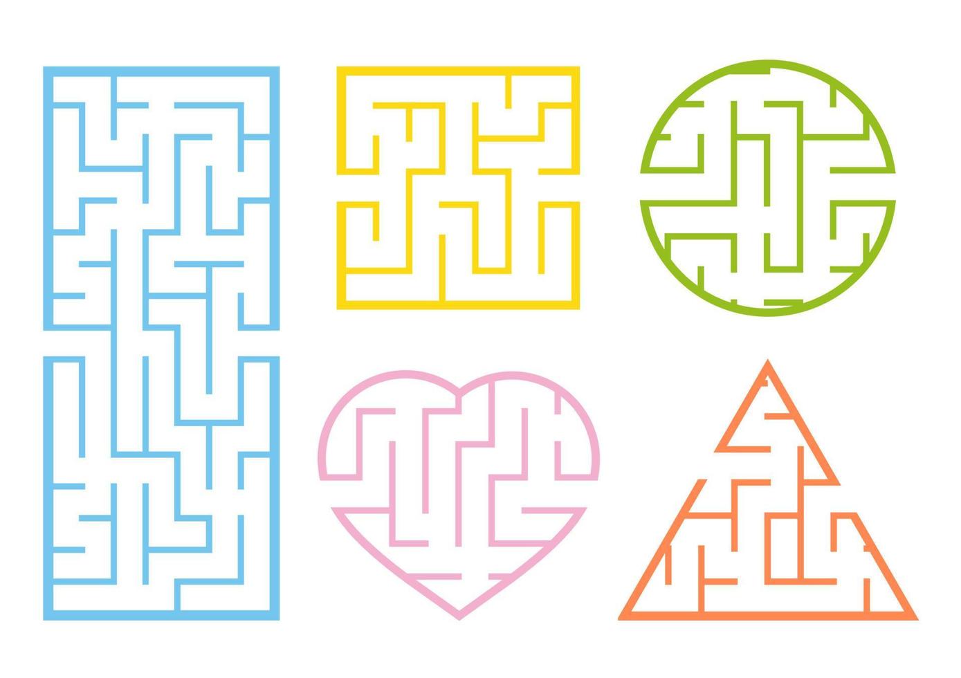 A set of mazes. Game for kids. Puzzle for children. Labirinth conundrum. Cartoon style. Visual worksheets. Riddle for preschool. Activity page. Education developing sheet. Color vector illustration.