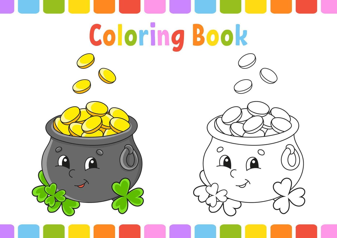 Coloring book for kids. St. Patrick's day. Cartoon character. Vector illustration. Fantasy page for children. Black contour silhouette. Isolated on white background.