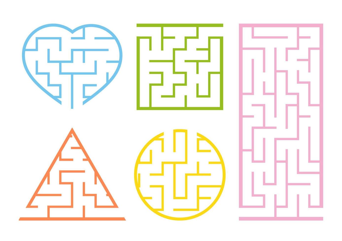 A set of mazes. Game for kids. Puzzle for children. Labirinth conundrum. Cartoon style. Visual worksheets. Riddle for preschool. Activity page. Education developing sheet. Color vector illustration.