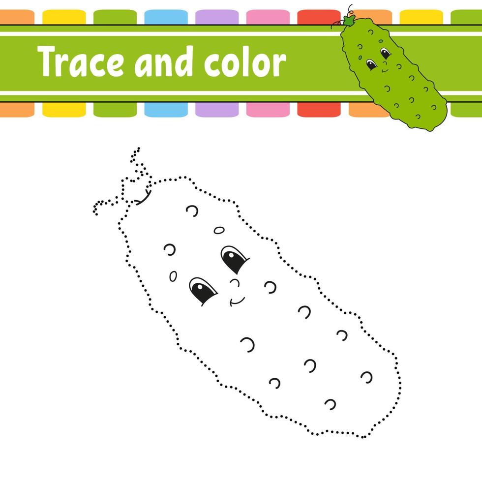 Trace and color. Handwriting practice. Education developing worksheet. Activity page. Game for toddler and preschoolers. Isolated vector illustration. Cartoon style.