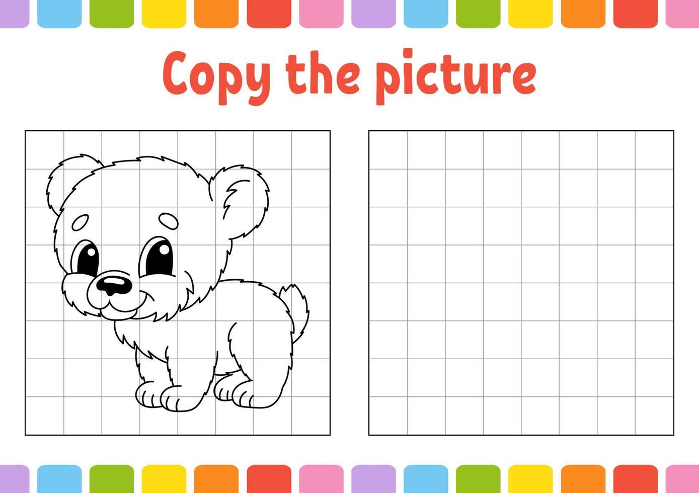 Copy the picture. Coloring book pages for kids. Education developing worksheet. Game for children. Handwriting practice. Funny character. Cute cartoon vector illustration.