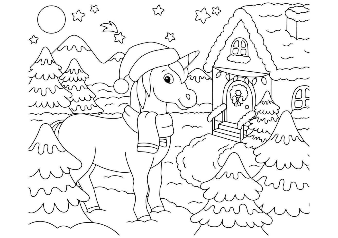 Magic fairy unicorn. Cute horse. Coloring book page for kids. Cartoon style character. Vector illustration isolated on white background.