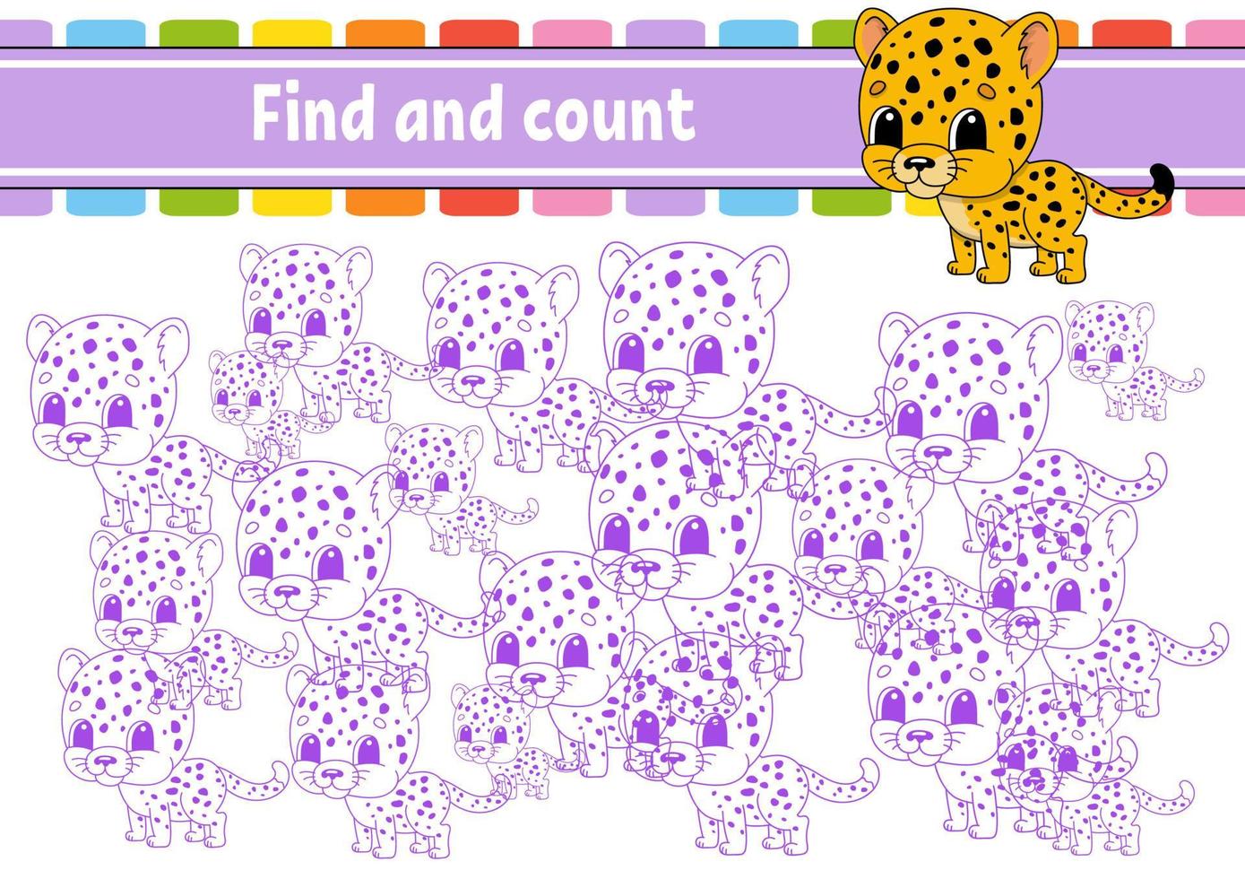 Find and count. Education developing worksheet. Activity page with pictures. Puzzle game for children. Logical thinking training. Isolated vector illustration. Funny character. Cartoon style.