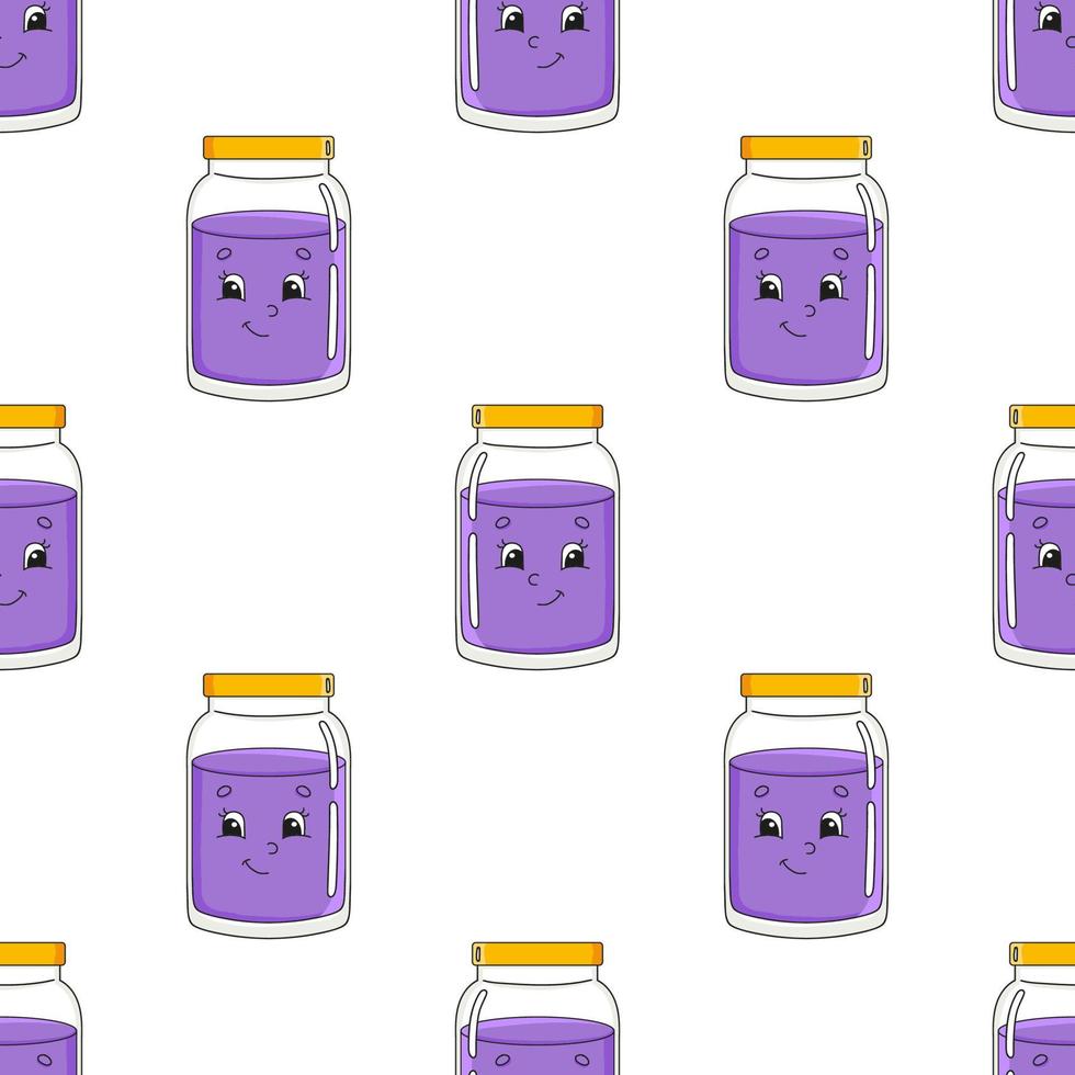 Happy jam. Colored seamless pattern with cute cartoon character. Simple flat vector illustration isolated on white background. Design wallpaper, fabric, wrapping paper, covers, websites.