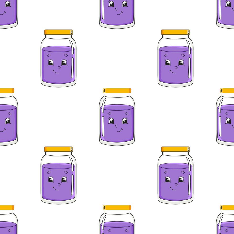 Happy jam. Colored seamless pattern with cute cartoon character. Simple flat vector illustration isolated on white background. Design wallpaper, fabric, wrapping paper, covers, websites.
