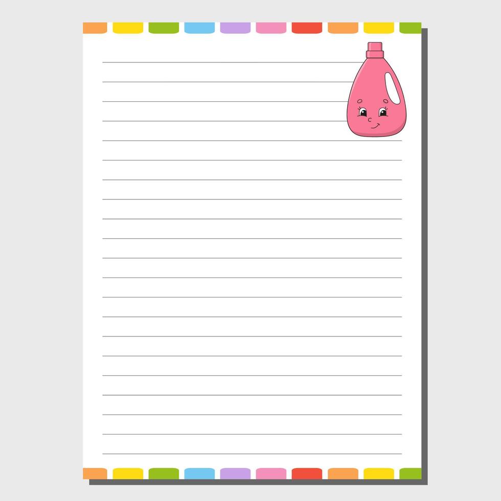 Sheet template for notebook, notepad, diary. Funny character. Isolated vector illustration. Cartoon style.