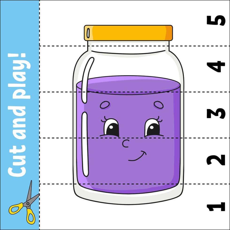 Learning numbers. Cut and play. Education developing worksheet. Game for kids. Activity page. Puzzle for children. Riddle for preschool. Flat isolated vector illustration. Cute cartoon style.