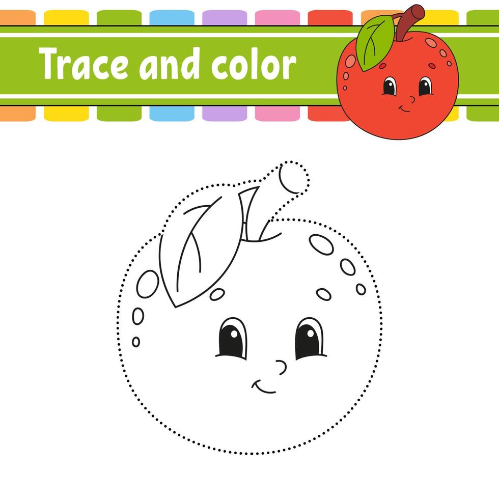 Trace and color. Handwriting practice. Education developing worksheet. Activity page. Game for toddler and preschoolers. Isolated vector illustration. Cartoon style.
