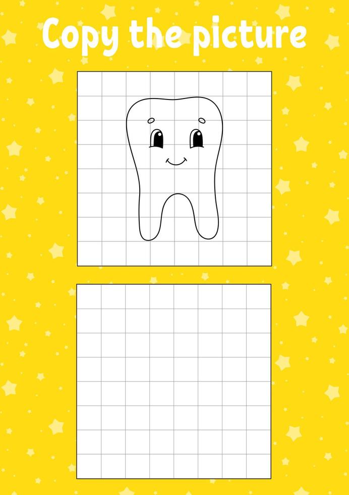 Copy the picture. Coloring book pages for kids. Education developing worksheet. Game for children. Handwriting practice. Funny character. Cute cartoon vector illustration.