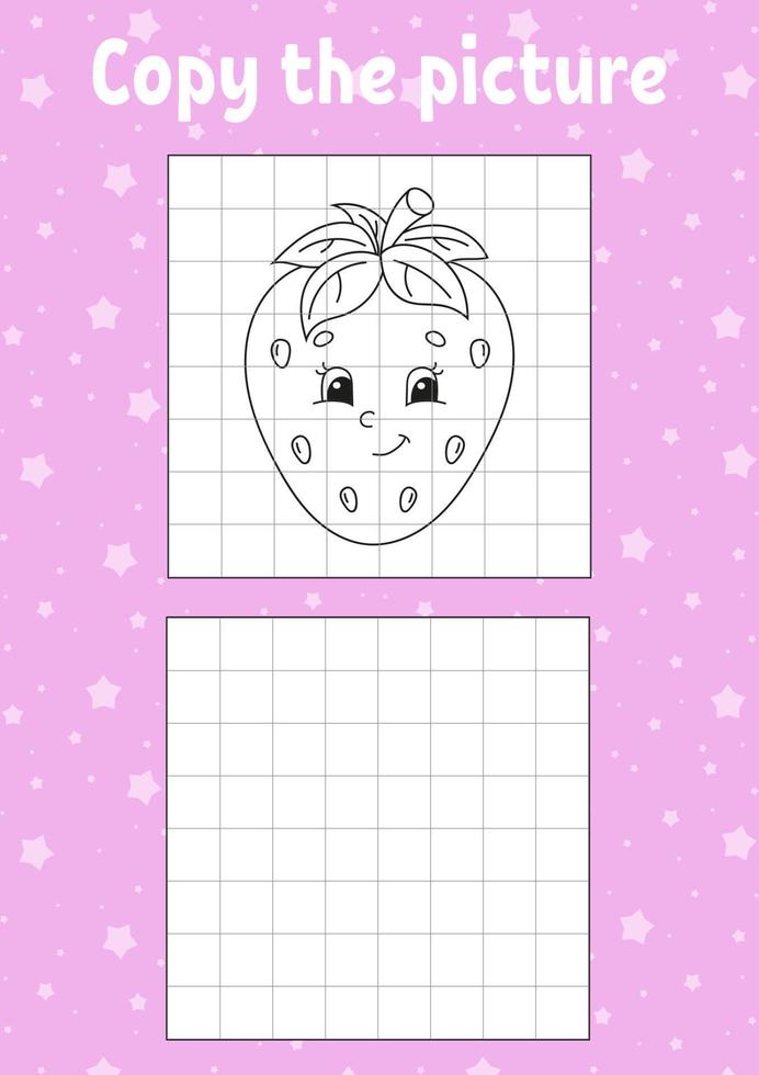Copy the picture. Coloring book pages for kids. Education developing worksheet. Game for children. Handwriting practice. Funny character. Cute cartoon vector illustration.