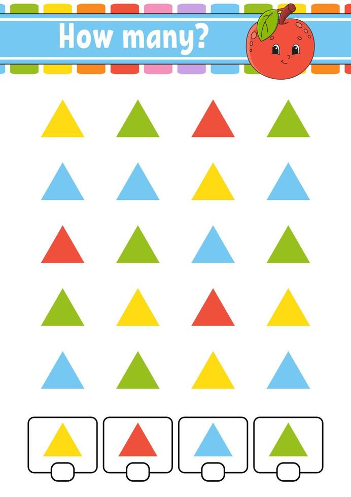 Counting game for children of preschool age. Learning mathematics. How many animals in the picture. With space for answers. Simple flat isolated vector illustration in cute cartoon style.
