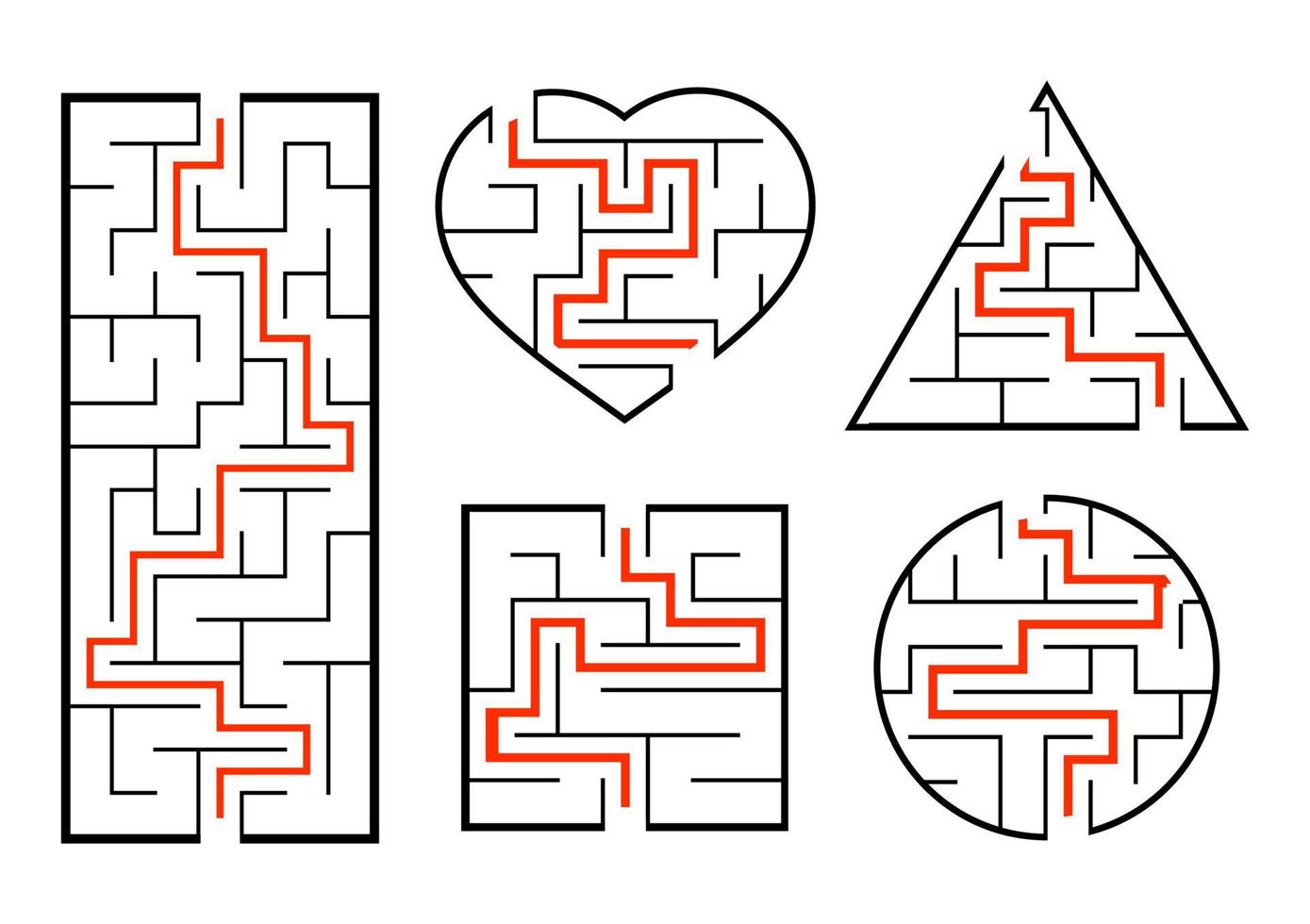 A set of mazes. Game for kids. Puzzle for children. Labyrinth conundrum. Find the right path. Vector illustration.