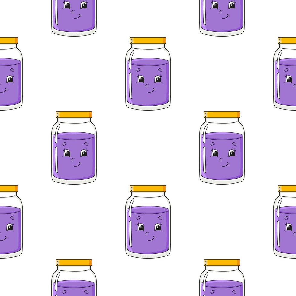 Happy jam. Colored seamless pattern with cute cartoon character. Simple flat vector illustration isolated on white background. Design wallpaper, fabric, wrapping paper, covers, websites.