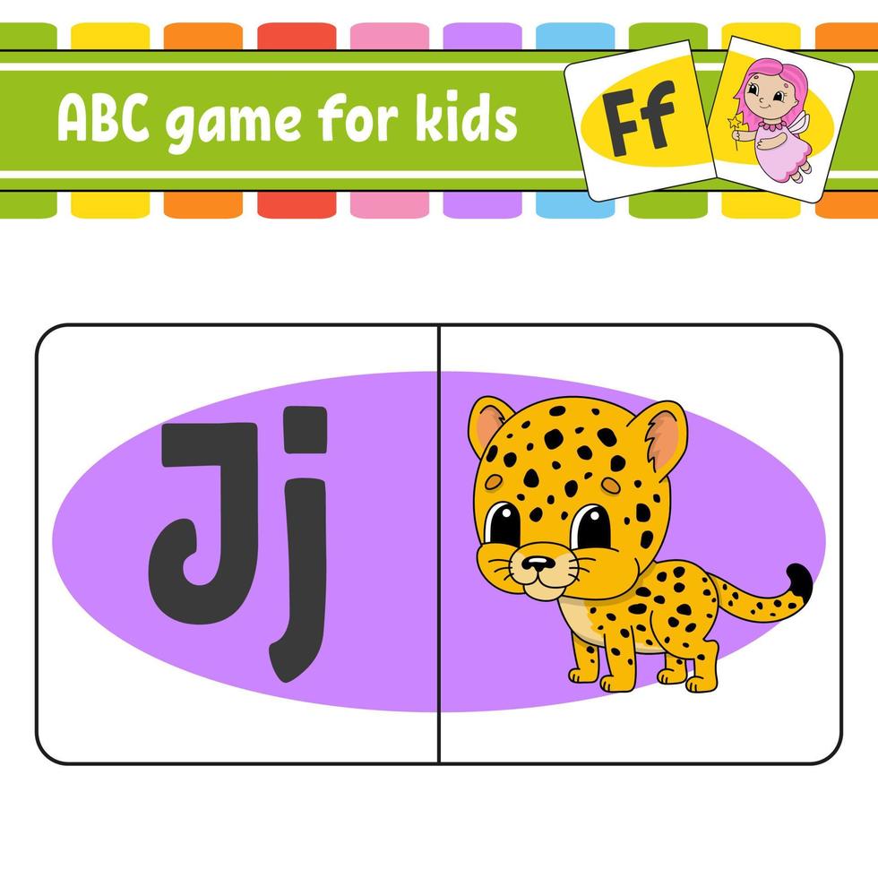 tarjetas flash abc. alfabeto para niños. aprender letras. hoja de trabajo de desarrollo educativo. página de actividades para estudiar inglés. juego para niños. personaje divertido. ilustración vectorial aislada. estilo de dibujos animados. vector