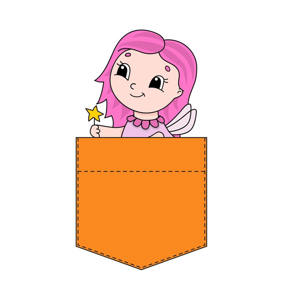 Cute character in shirt pocket. Colorful vector illustration. Cartoon style. Isolated on white background. Design element. Template for your shirts, books, stickers, cards, posters.