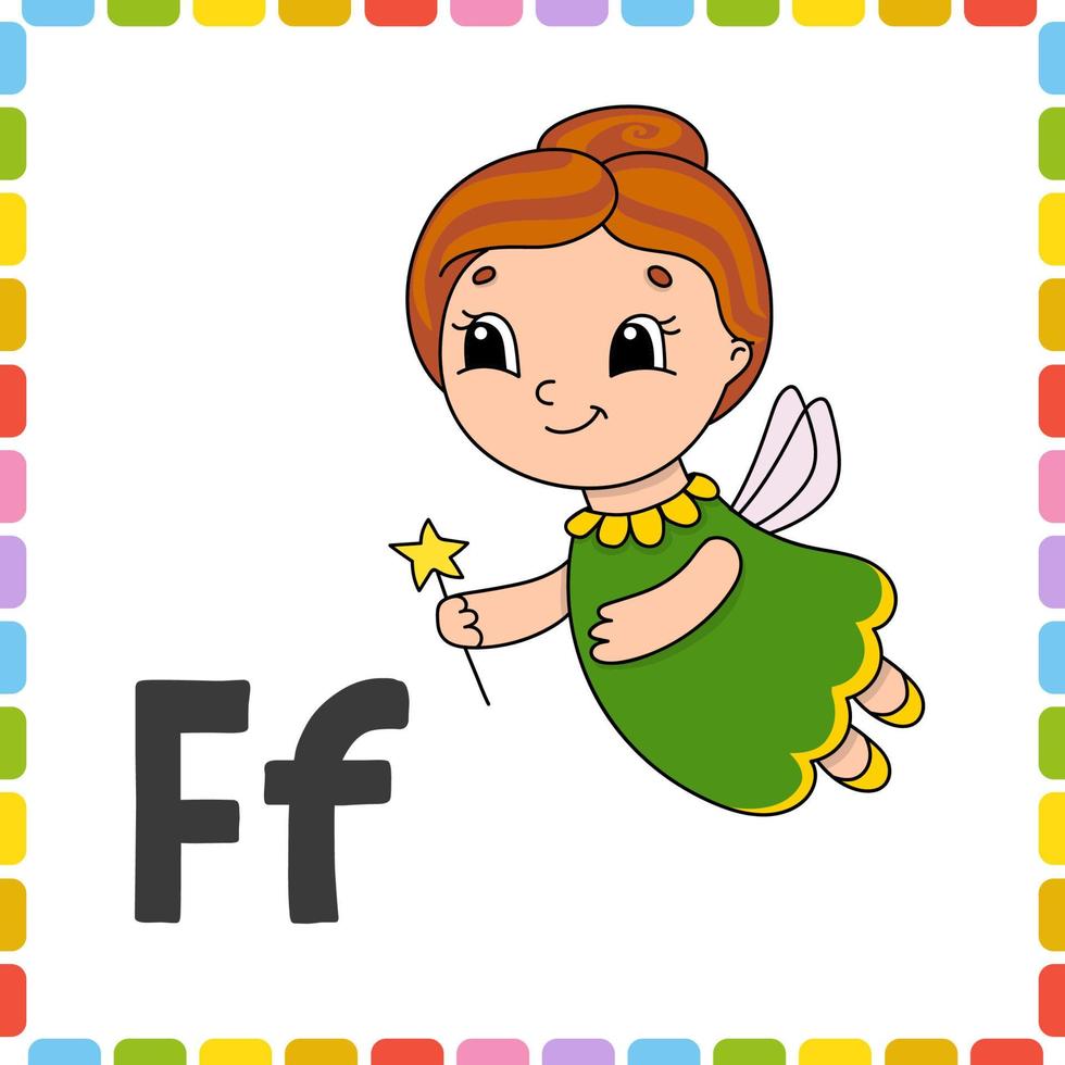 alfabeto divertido. tarjetas flash abc. personaje de dibujos animados lindo aislado sobre fondo blanco. para la educación de los niños. aprender letras. ilustración vectorial. vector