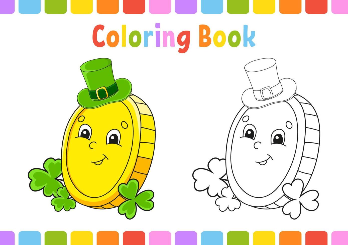 Coloring book for kids. St. Patrick's day. Cartoon character. Vector illustration. Fantasy page for children. Black contour silhouette. Isolated on white background.