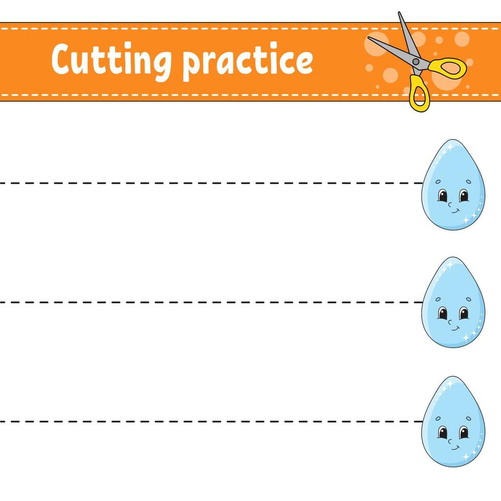 Cutting practice for kids. Education developing worksheet. Activity page with pictures. Game for children. Isolated vector illustration. Funny character. Cartoon style.