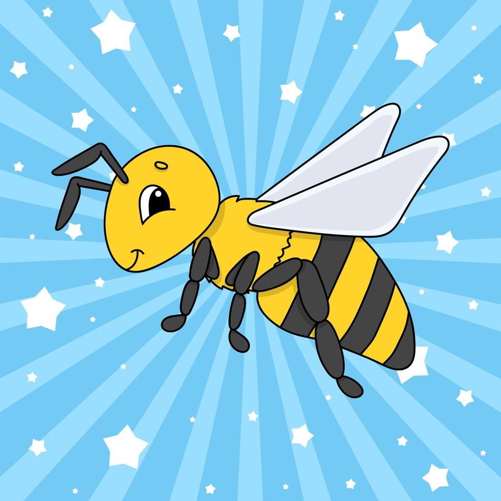 Striped bee. Cute character. Colorful vector illustration. Cartoon style. Isolated on white background. Design element. Template for your design, books, stickers, cards, posters, clothes.