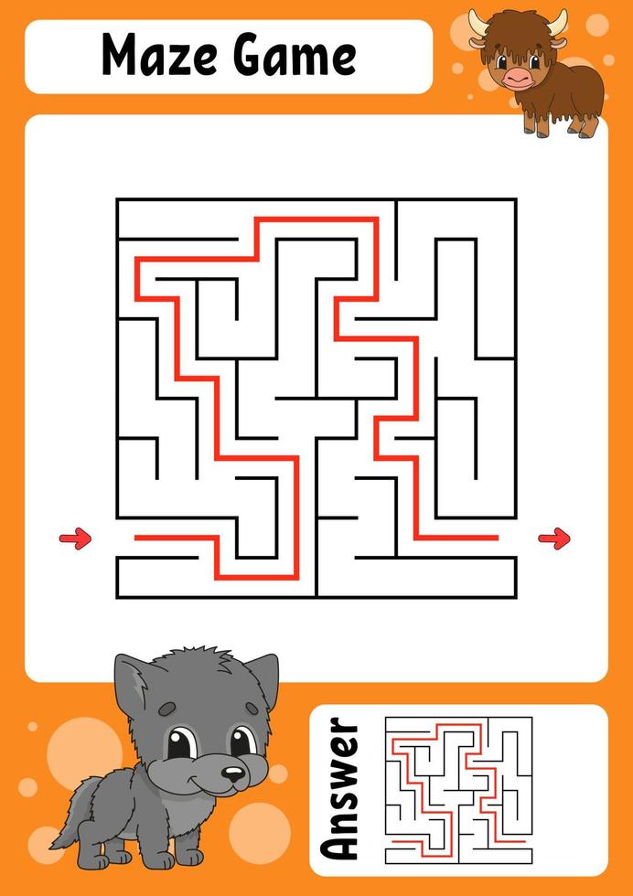 Maze. Game for kids. Funny labyrinth. Education developing worksheet. Activity page. Puzzle for children. Cute cartoon style. Riddle for preschool. Logical conundrum. Color vector illustration.