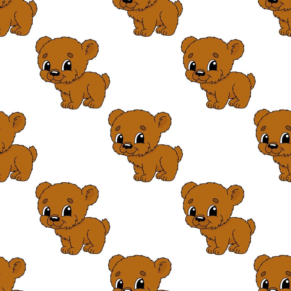 Happy bear. Colored seamless pattern with cute cartoon character. Simple flat vector illustration isolated on white background. Design wallpaper, fabric, wrapping paper, covers, websites.